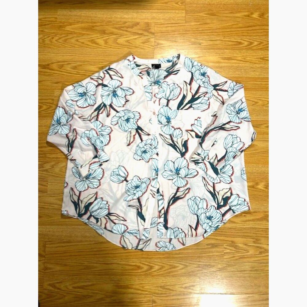 Simply Emma 3X - Designer Floral and pink stripes - women's button up blouse